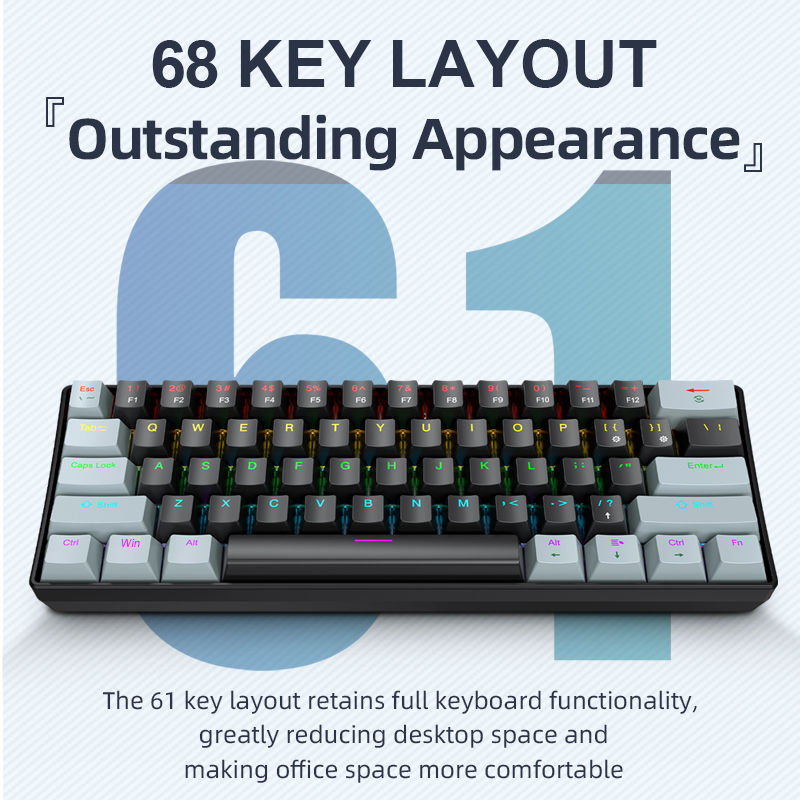 Tablet Accessories Keyboard - APAYADO K61 ミニメカニカルキーボード、有線、61 キー、ファントム RGB、ブラック/ホワイトレッド/ブルーメカニカルスイッチゲーム用、60% ポータブル