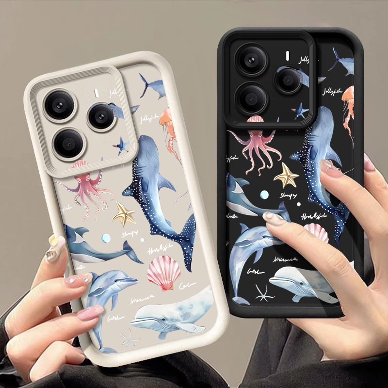 Xiaomi Redmi Note 14 - かわいいイルカ柄のソフトケース Xiaomi Redmi Note 15 14