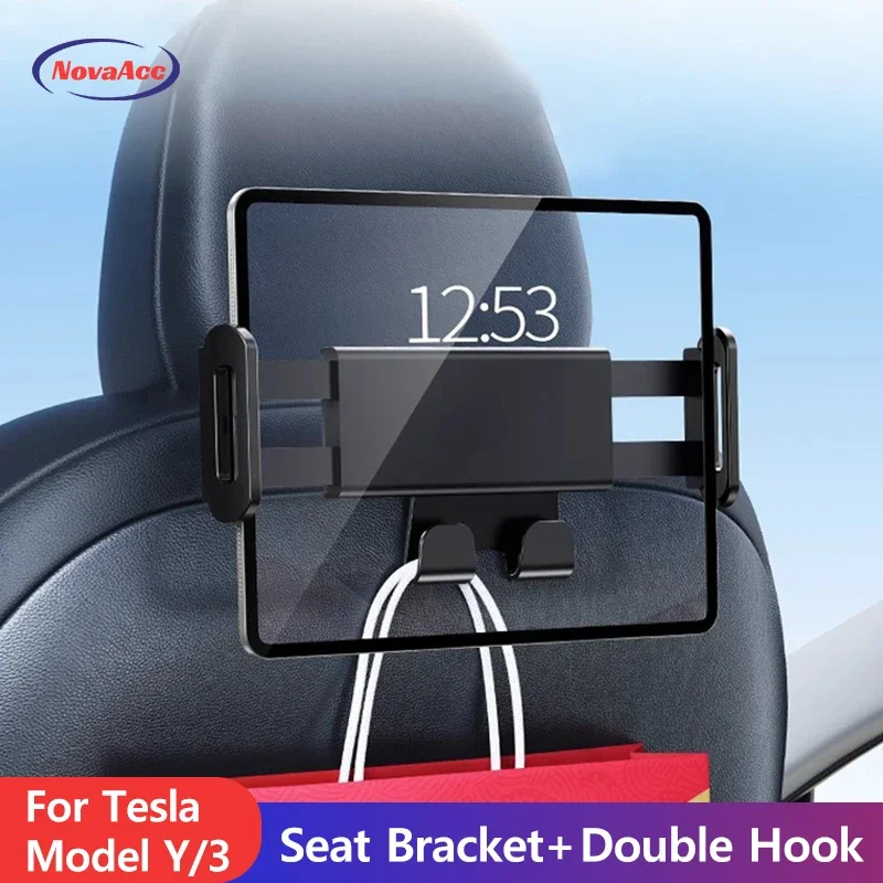 Tesla Tablet Accessories - 車のヘッドレストマウントホルダー テスラモデル 3 Y 用 調節可能な後部座席タブレットマウント電話ホルダー