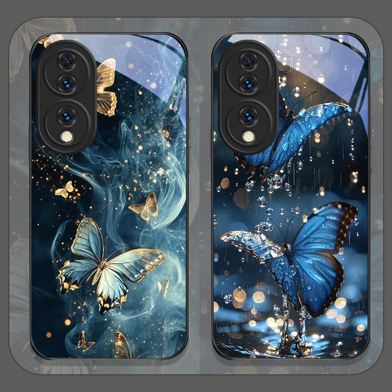 豪華な青い蝶のアートプリント入り強化ガラス製スマホケース H - Huawei Nova 12 のレビューと価格